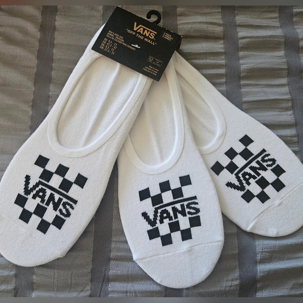Vans Men's Black and White Checkered No-Show Socks 3 Pack Size US 9.5 -13